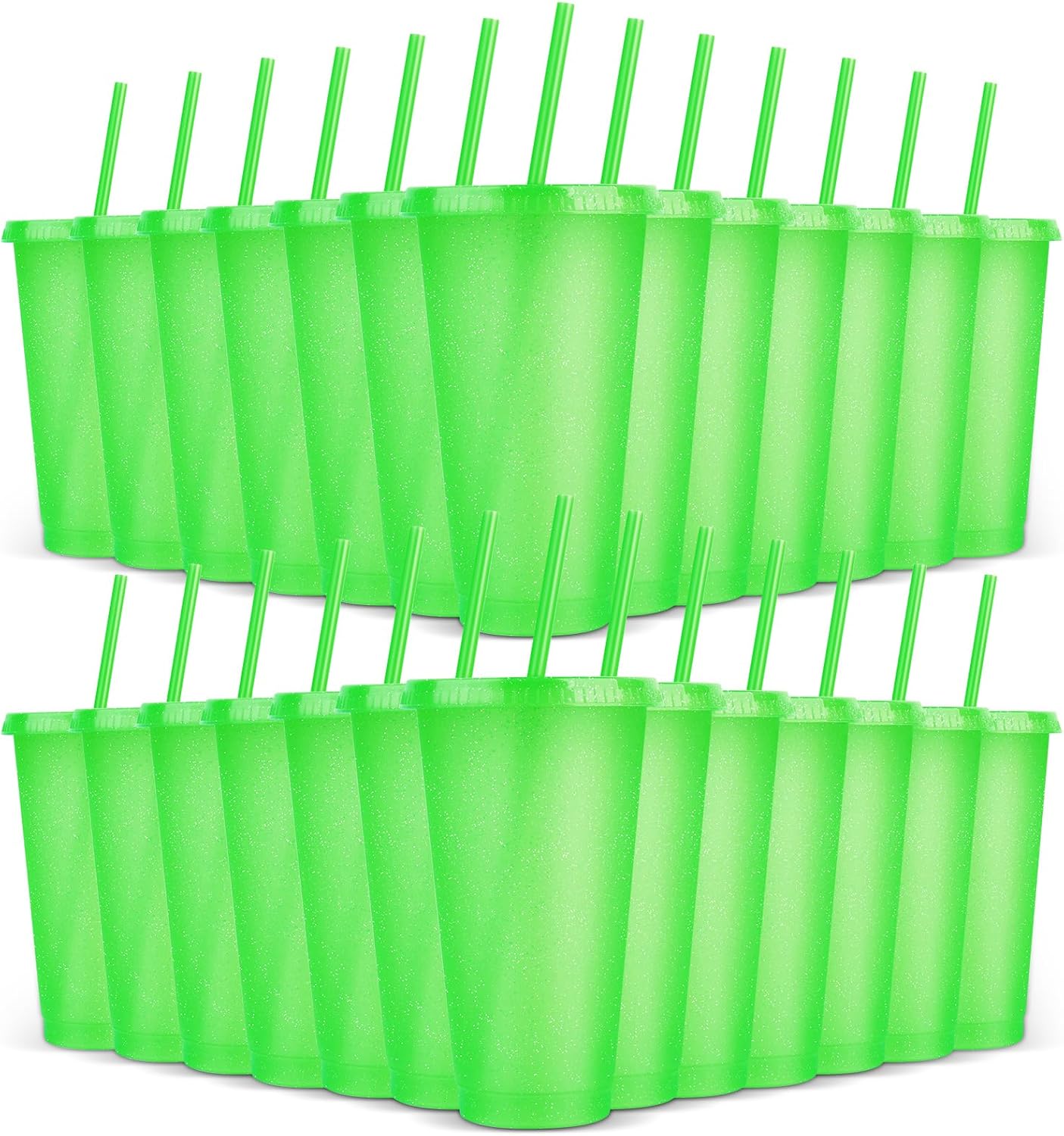 24 Pack Plastic Tumblers with Lids and Straw, Reusable Cups with Lids and Straws Colorful Cups for Cold Drink Iced Coffee, Plastic Tumbler Bulk for Party Birthday Gifts (24 oz, Stylish Colors)