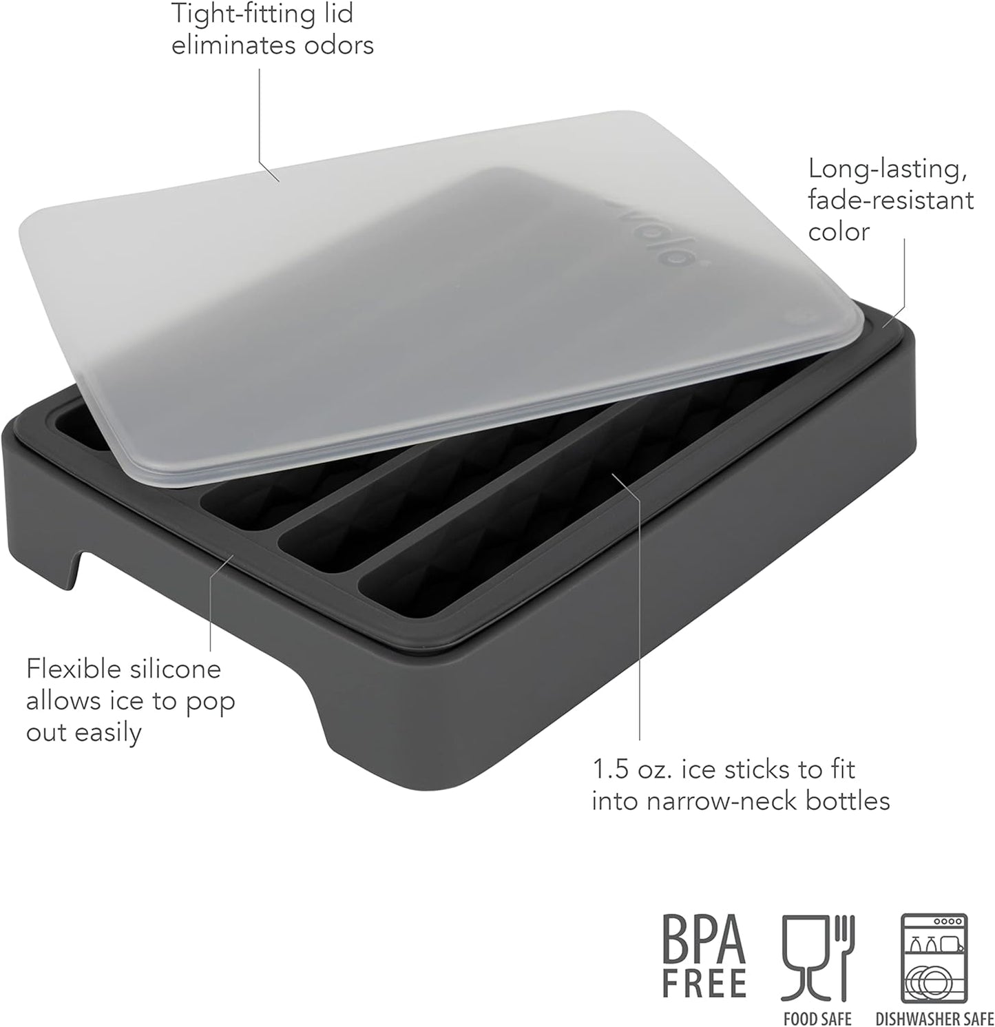 Tovolo Ice Cube Tray for Water Bottles Creates 5 Frozen Stick Tubes for Plastic & Reuseable Bottles, BPA Free Silicone Easy Release Water Bottle Ice Tray with Lid, Stackable Spill Proof Design