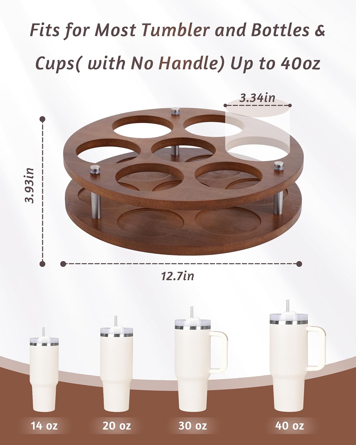 Rotating Wood Tumbler Organizer, 30 oz 40 oz Spinning Turnable Tumblers Holder, 360° Rotatable 7 Large Cups Bottle Tumbler Storage Display Stand, Rotate Syrup Organizer for Cabinet Countertop