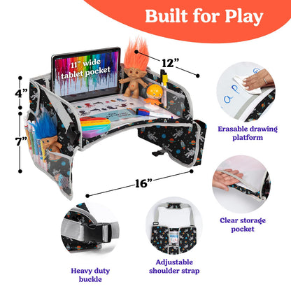 PILLANI Kids Travel Tray for Car - Car Seat Tray with Activity Sheets & Pens, Road Trip Essentials for Car & Airplane, Must Have Toddler Travel Lap Desk Accessories - Road Trip Activities for Kids