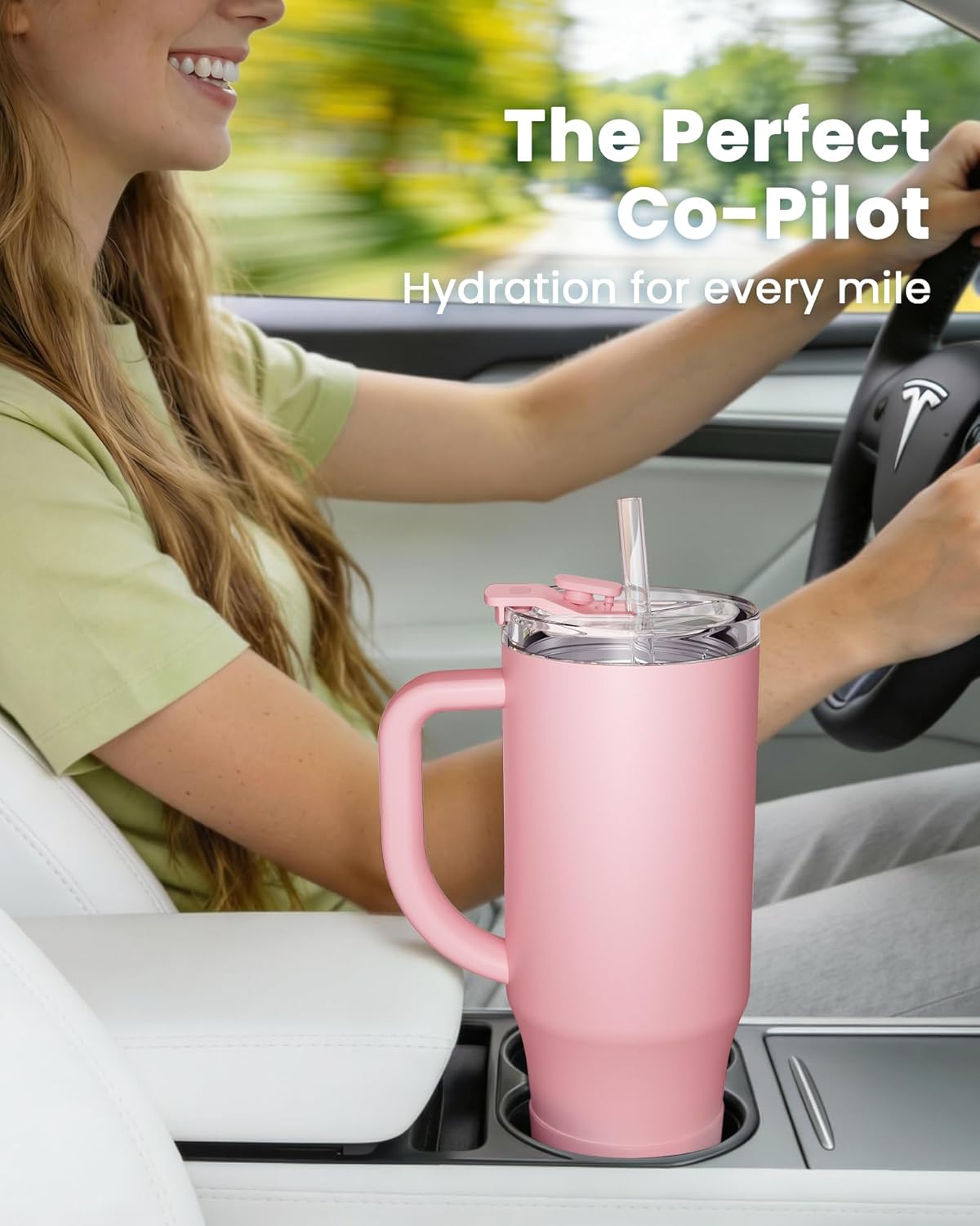 Renoj Insulated Mug 100% Leak Proof Insulated Water Bottle for Iced Coffee & Hot Drinks - Fits Car Cup Holder, Ideal Gift, 2 Straws & Silicone Boot - SnapShift Pink 32 oz