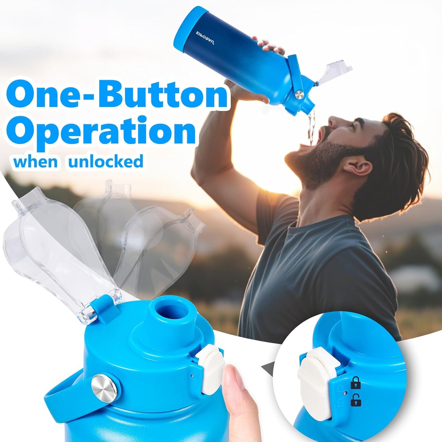 Insulated Water Bottle with Lid & Boot & Stickers, 24 oz Stainless Steel Sweat Free Bottle Keep Cold 24H, BPA-Free Sports Wide Mouth Water Bottle, BlueBlack