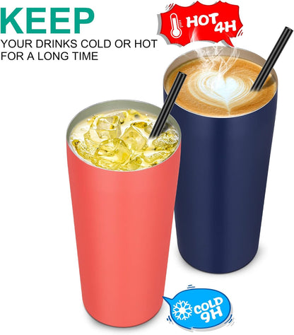VEGOND 20oz Tumbler Bulk with Lid and Straw 1 Pack, Stainless Steel Vacuum Insulated Tumbler, Double Wall Coffee Cup Travel Mug, River Green