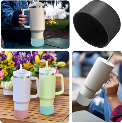2 Pcs 3 Inch / 75mm Black Water Bottle Boot, Silicone Sleeve Water Bottle Bumper, Tumbler Accessories Bottle Bottom Protector for 20oz 30oz 40oz Water Bottle