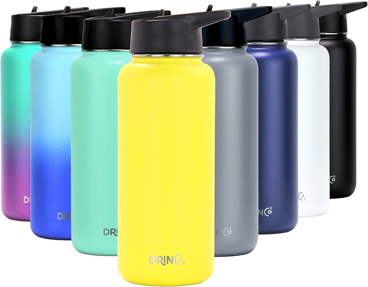 Drinco Stainless Steel Water Bottle Spout Lid Vacuum Insulated Double Wall Water Bottle Wide Mouth (40oz 32oz 22oz 18oz 14oz) Leak Proof Keep Cold Sport Camping Hiking (22 oz, 22oz Black)