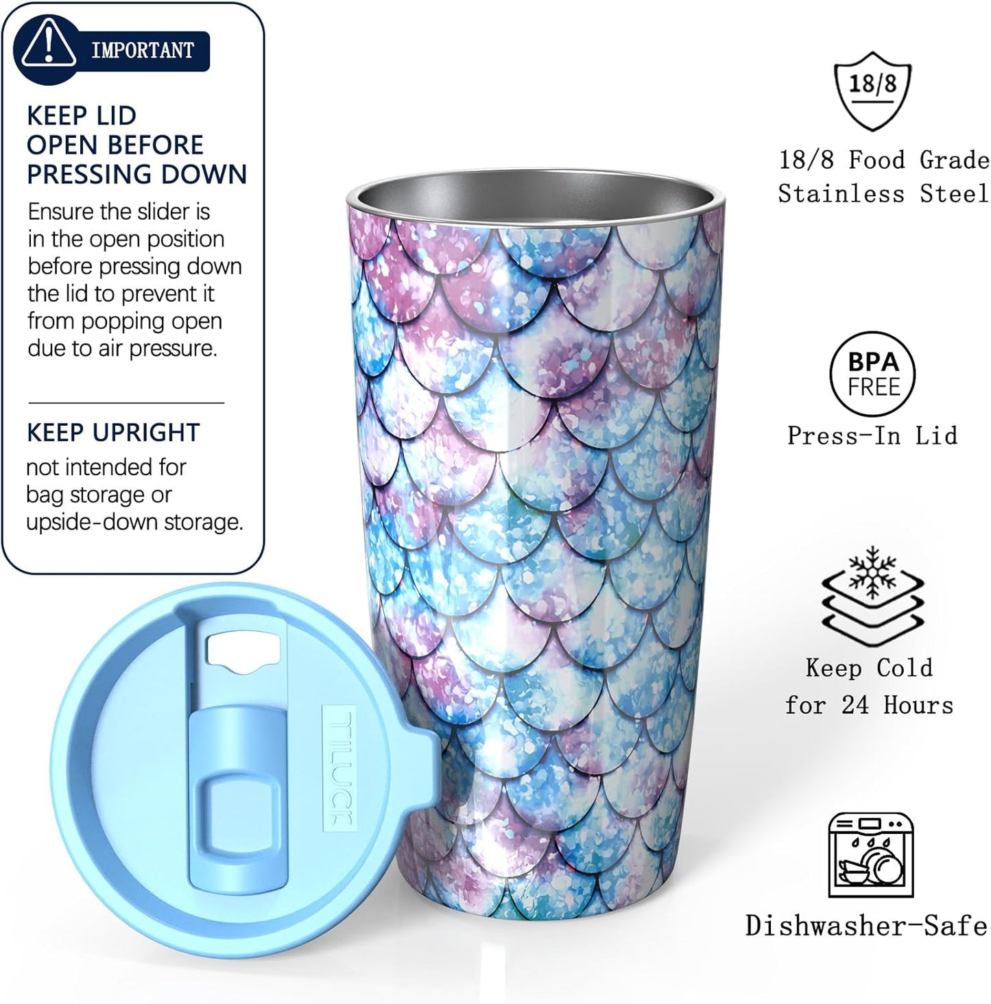 TILUCK 20 oz Insulated Tumbler with BPA-Free Lid, Stainless Steel Vacuum Travel Coffee Mug, Double Wall Coffee Tumbler（20oz，Matte DarkBlue）