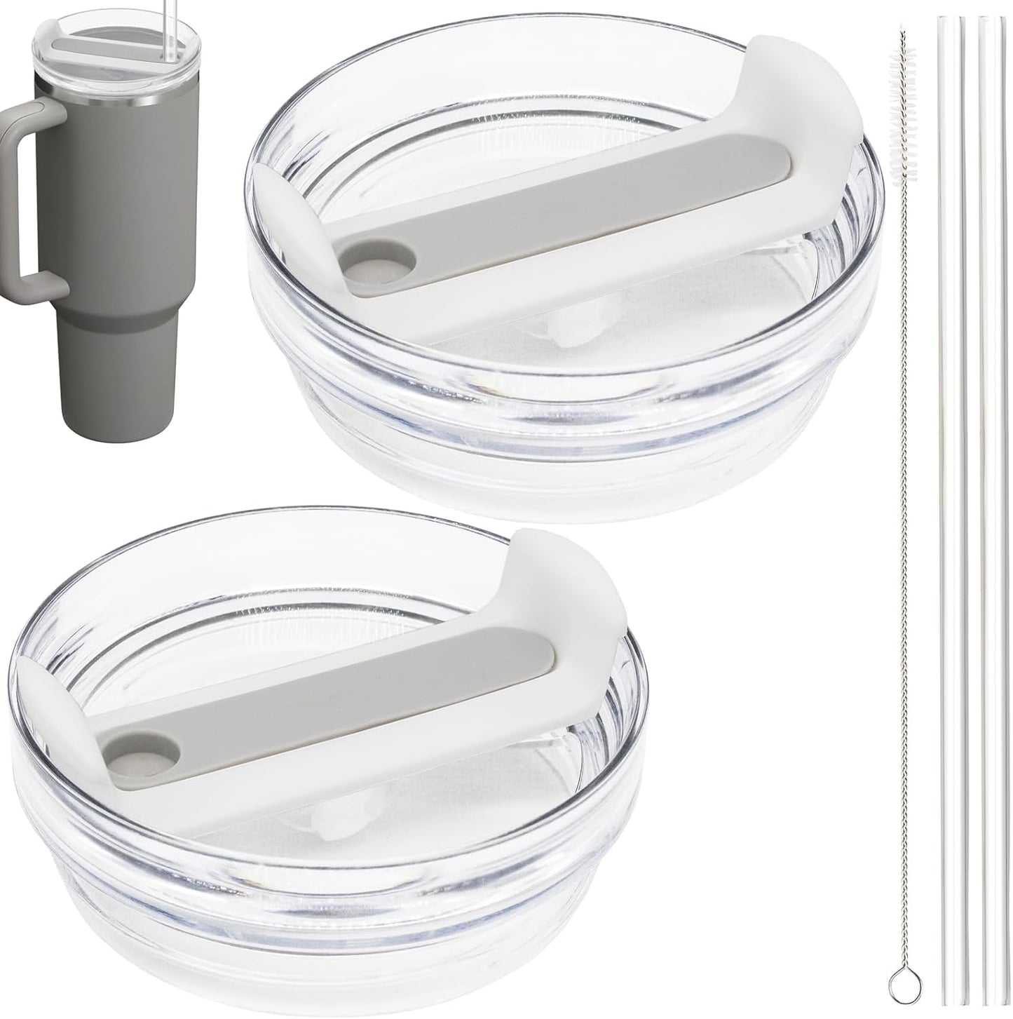 40oz Tumbler Lid Compatible for Stanley, 2 Pack Replacement Tumbler Lids Fit for Stanley Quencher 2.0 Tumbler 40 OZ, with Straws and Cleaning Brush (Orchid)