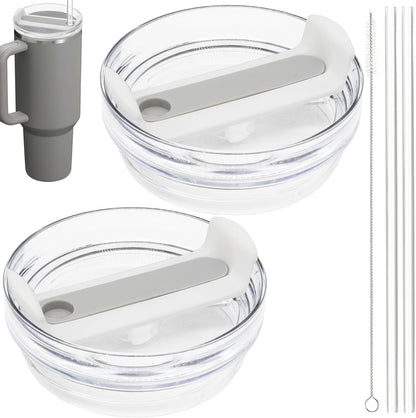 40oz Tumbler Lid Compatible for Stanley, 2 Pack Replacement Tumbler Lids Fit for Stanley Quencher 2.0 Tumbler 40 OZ, with Straws and Cleaning Brush (Orchid)