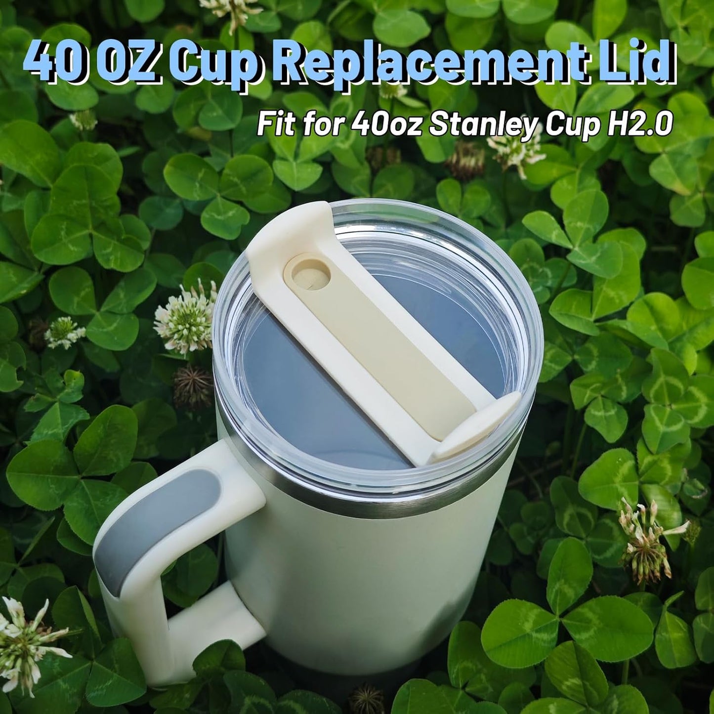 40 OZ Tumbler Lid Replacement Compatible for Stanley Quencher H2.0, 1 Pack BPA Free Clear Lid Replacement for Stanley Cup Accessories(Clear-White)