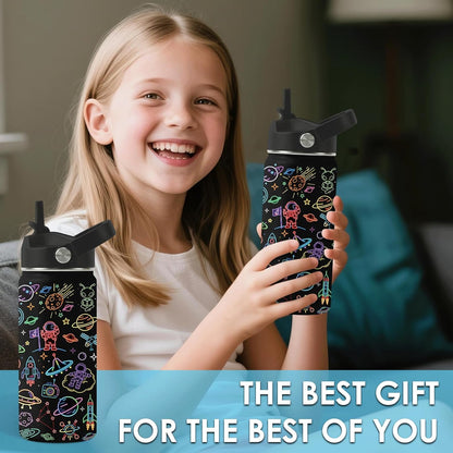 Strawberry Gifts for Kids - 16oz Pink Kids Water Bottle with Straw Lid, Stainless Steel Insulated Water Bottle, Leakproof, BPA-Free, for Girls, School, Strawberry Lover Children Birthday Gift Cup(1pc)