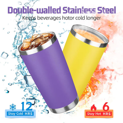 20 oz Tumbler with Lids and Straws, Stainless Steel Insulated Travel Coffee Mug, Double Wall Vacuum Insulated Tumblers, Powder Coated Coffee Tumbler for Cold & Hot Drinks (Light Purple)