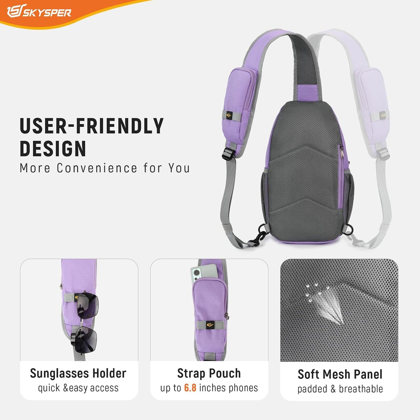 SKYSPER Sling Bag RFID Cross Body Bag Recycled Crossbody Backpack Travel Daypack