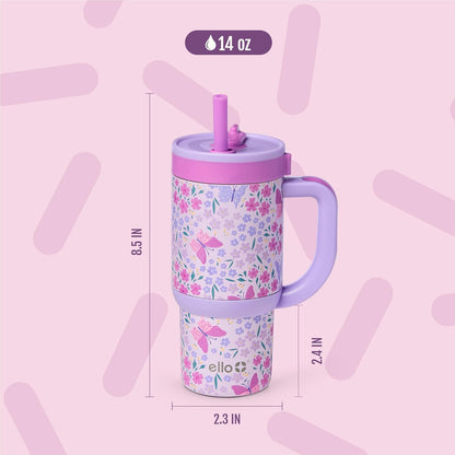 Ello Oasis 18oz Kids Tumbler with Handle & Retracting Straw, 100% Leakproof Reusable Insulated Stainless Steel Cup, Gifts for Teens Girls Boys, Keeps cold for 18 Hours, Cup Holder Friendly, Glacier