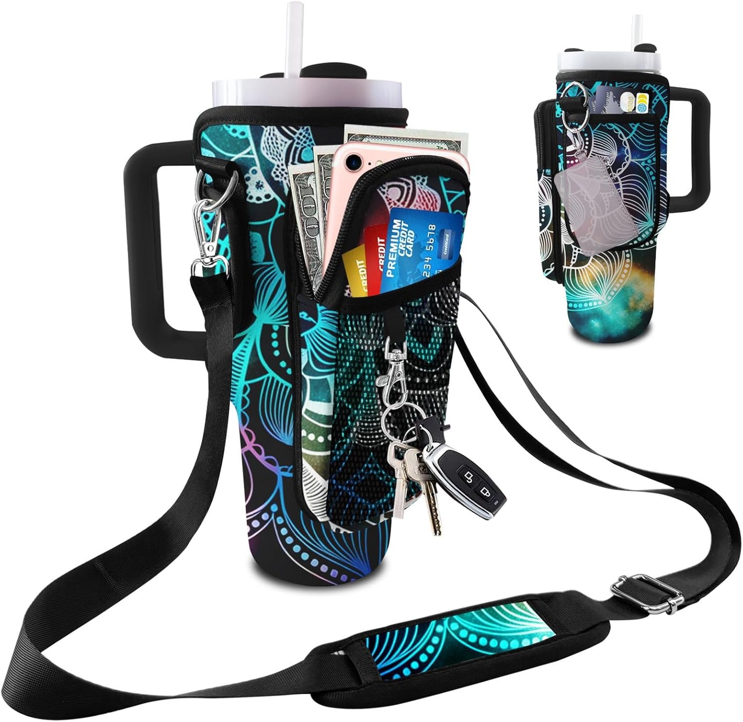 Stanley Carrier Bag for Stanley 40oz/30ozTumbler with Phone with 2 Adjustable Strap,3 Pockets Bottle Stanley Cup Carrier Bag & Case,Accessories for Hiking Travelling