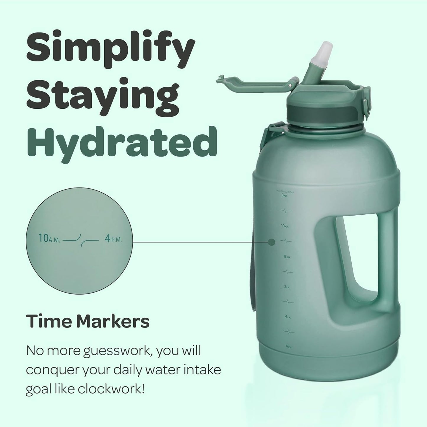 Hydracy Water Bottle with Time Marker -Large BPA Free Water Bottle & No Sweat Sleeve -Leak Proof Gym Bottle with Times to Drink - Ideal for Fitness Sports & Outdoors