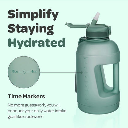 Hydracy Water Bottle with Time Marker -Large BPA Free Water Bottle & No Sweat Sleeve -Leak Proof Gym Bottle with Times to Drink - Ideal for Fitness Sports & Outdoors