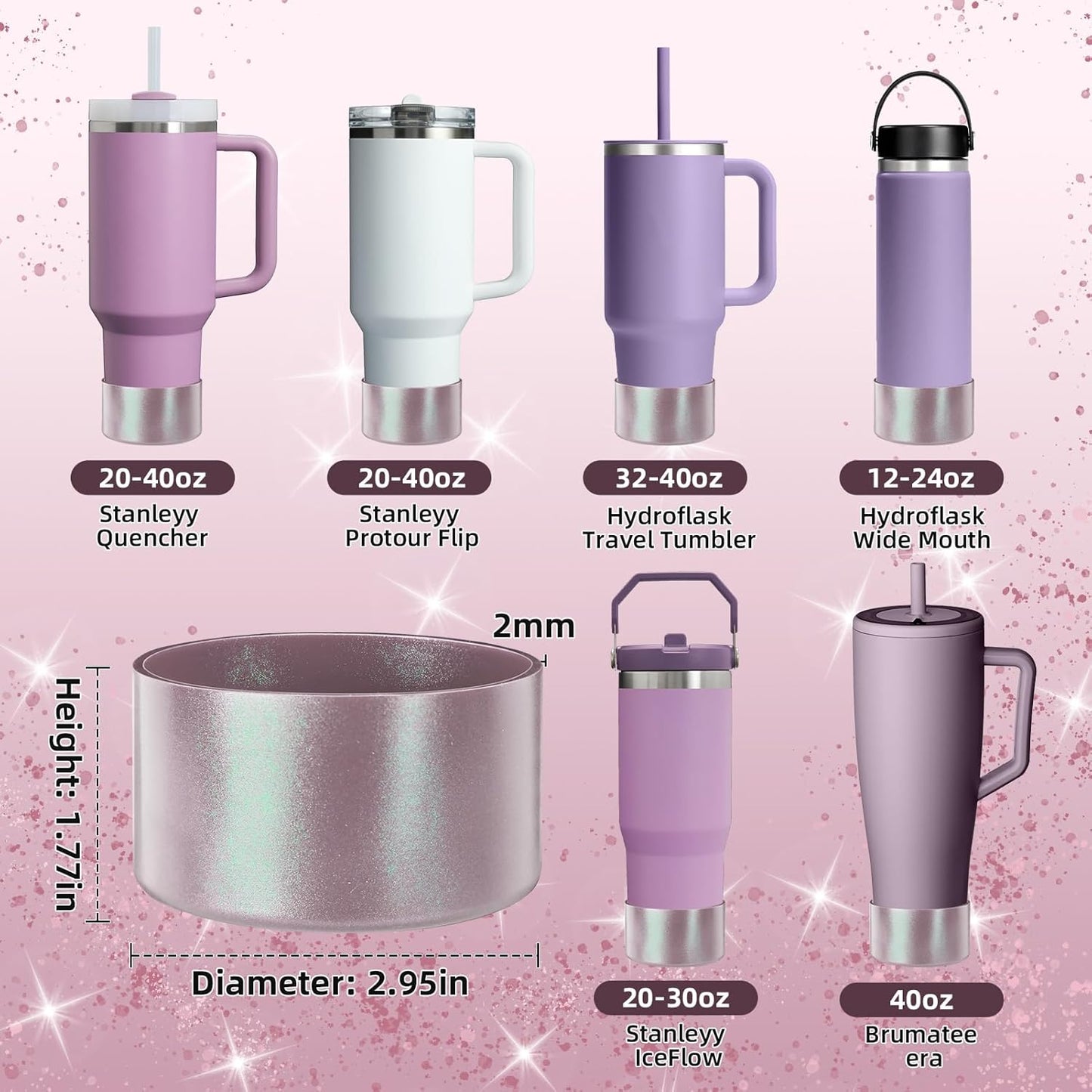 Glossy Gradient Silicone Boot, Compatible with Stanley H2.0 20-40oz & IceFlow 20-30oz, Chameleon Metallic Shimmer Cup Sleeve Protector for Hydroflask and Bottle Bottom with 2.8-3in