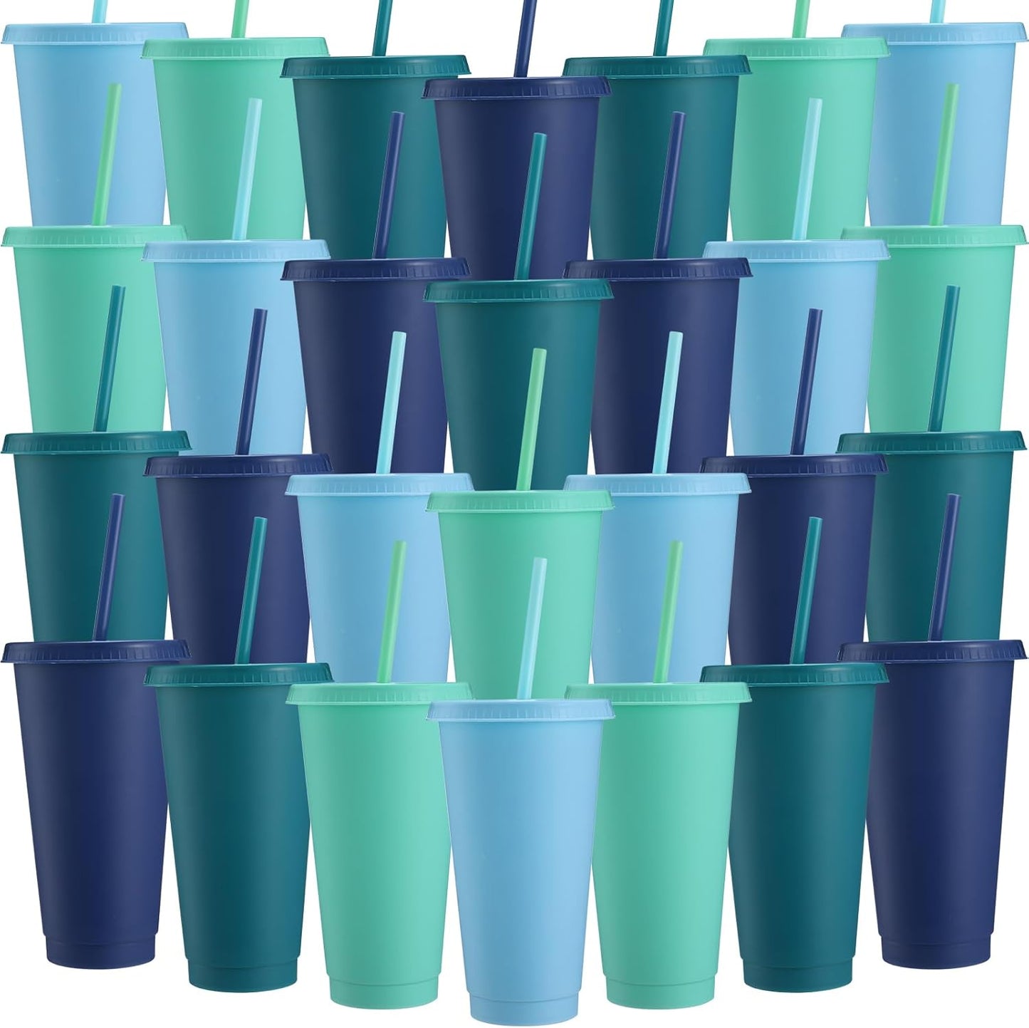 Honeydak 15 Pack Tumbler with Straw and Lid Bulk Cups for Gifts Water Bottle Iced Coffee Travel Mug Cup Reusable Plastic Tumblers for Party Birthdays 24-27 oz (Solid Color)