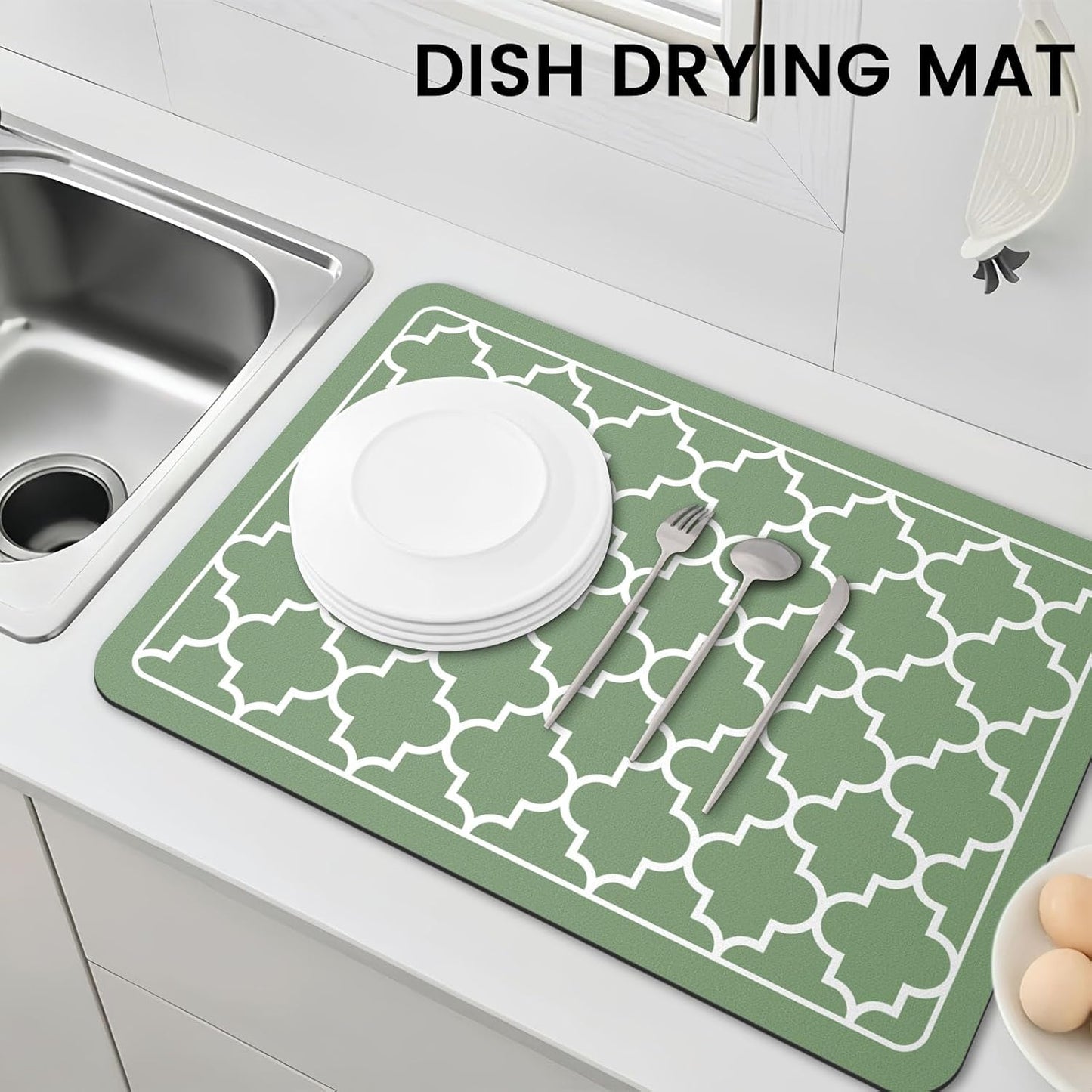WISELIFE Dish Drying Mat Super Absorbent Drying Mat Large Dish Drying Mats for Kitchen Counter Easy Clean Dish Mat Kitchen Drying Mat15"x 18" Stylish Grey
