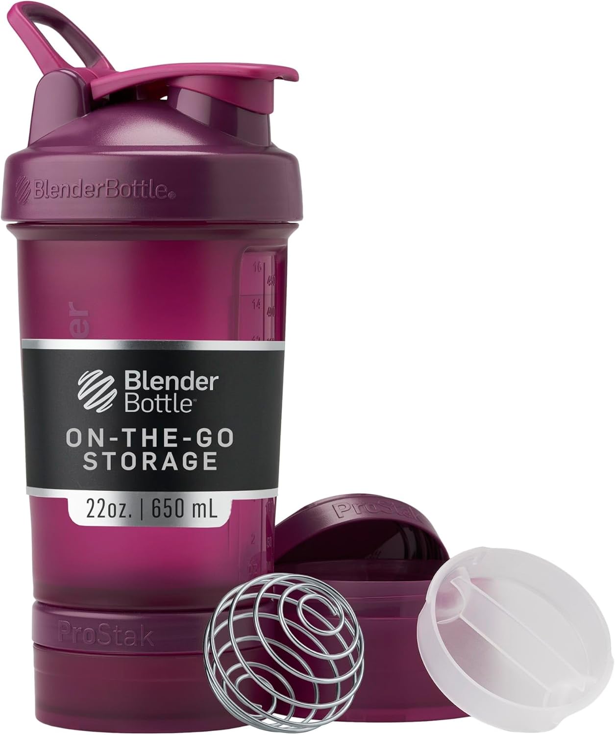 BlenderBottle Shaker Bottle with Pill Organizer and Storage for Protein Powder, Classic V2 ProStak System, 22-Ounce, Midnight Black