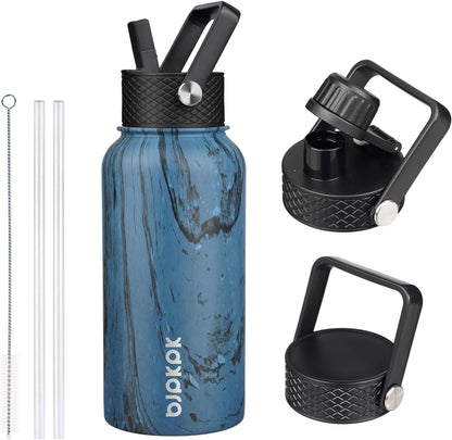 BJPKPK Insulated Water Bottles with Straw Lid, 40oz Stainless Steel Water Bottles with 3 Lids, BPA Free Leakproof Thermo, Tumblers, Cups for Sports, Gym- Midnight - Colors B