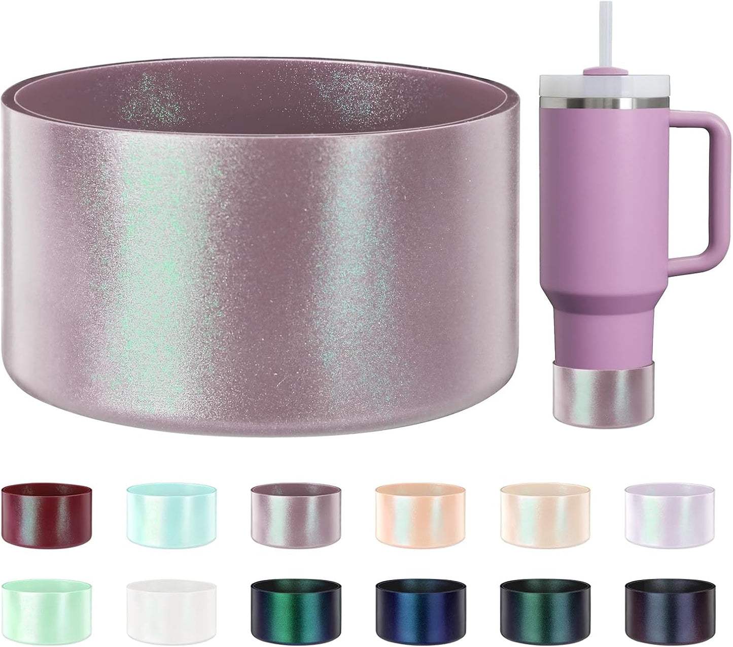 Glossy Gradient Silicone Boot, Compatible with Stanley H2.0 20-40oz & IceFlow 20-30oz, Chameleon Metallic Shimmer Cup Sleeve Protector for Hydroflask and Bottle Bottom with 2.8-3in