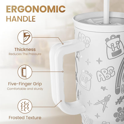 Floral Tumbler with Handle 40oz, Stainless Steel Insulated Tumblers Coffee Travel Mug Cup with Straw, Flower Coffee Cup Gifts for Women Girls, Gift for Her on Christmas Birthday Mothers Day
