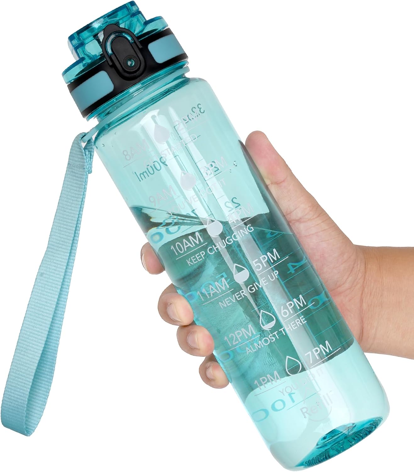 OLDLEY Water Bottle, 32oz Motivational Sports Water Bottle with Time Marker - Times to Drink - Tritan, BPA Free, Wide Mouth Leakproof, Clear (1 Bottle)