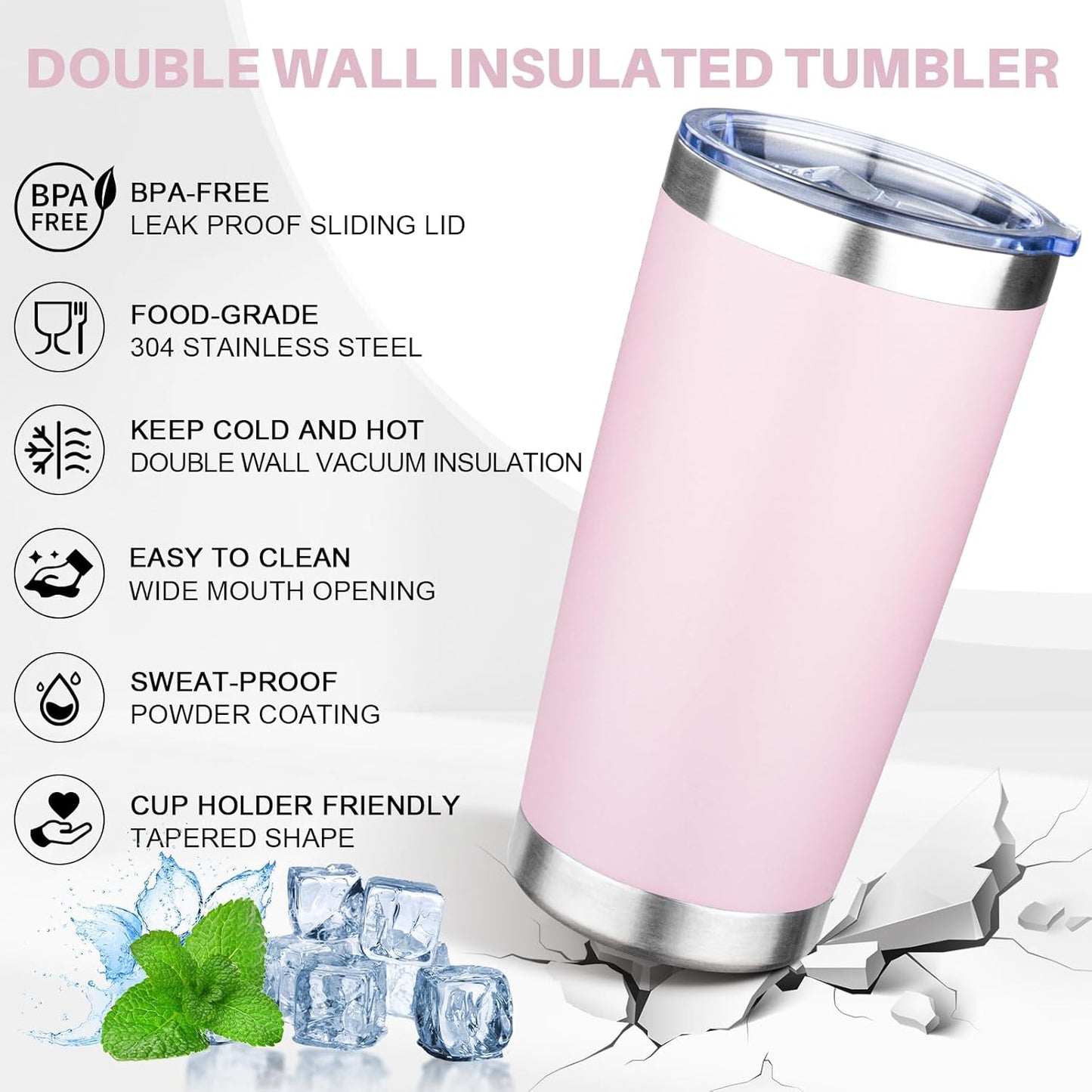 20oz Tumbler with Lid Double Wall Vacuum Insulated Travel Coffee Mug Stainless Steel Thermal Cup Powder Coated Sturdy Coffee Tumbler for Hot and Cold Beverage (Baby blue,1)