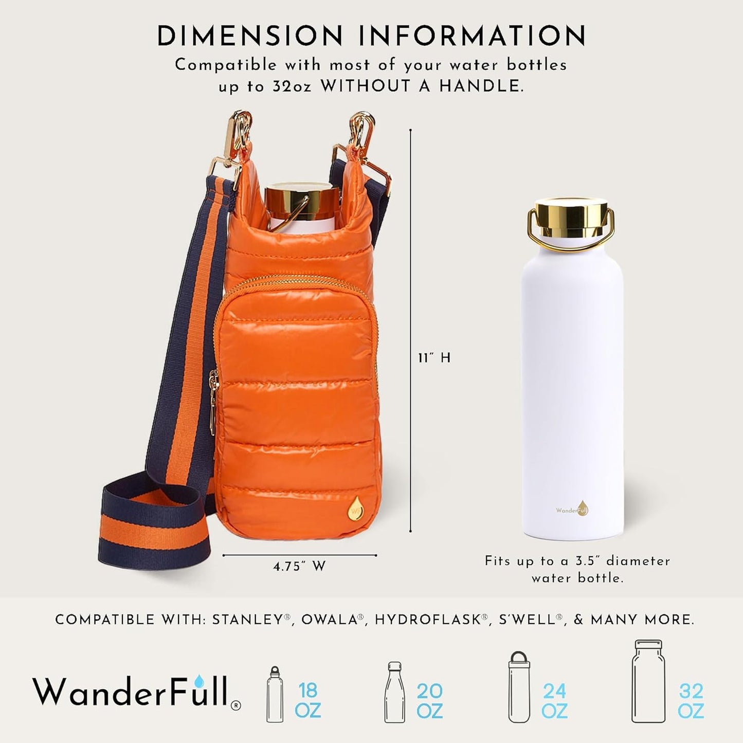 WanderFull Original HydroBag Fits Up to 32 oz Water Bottle Holder with Strap – Hands-Free Crossbody Water Bottle Carrier Bag with Phone Pocket - Colors B