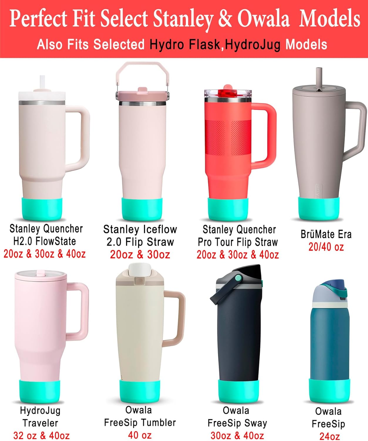 KTKUDY 2Pcs Silicone Boot for Stanley Quencher Tumbler 30 oz 40 oz & IceFlow 20 oz 30 oz & Fit Owala Freesip Water Bottle & Fit Hydro Flask & More - Cup Bottom Accessories Fit Stanley Cup