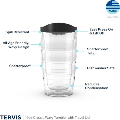 Tervis Clear & Colorful Lidded Made in USA Double Walled Insulated Tumbler Travel Cup Keeps Drinks Cold & Hot, 24oz, Black Lid, 1 Count (Pack of 1)