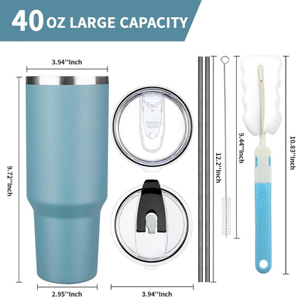 20 oz Tumbler with Lids and Straws, Stainless Steel Insulated Coffee Tumbler, Double Wall Vacuum Insulated Travel Mug Cup, Leakproof Thermal Coffee Cup for Hot and Cold Drinks (azure blue)
