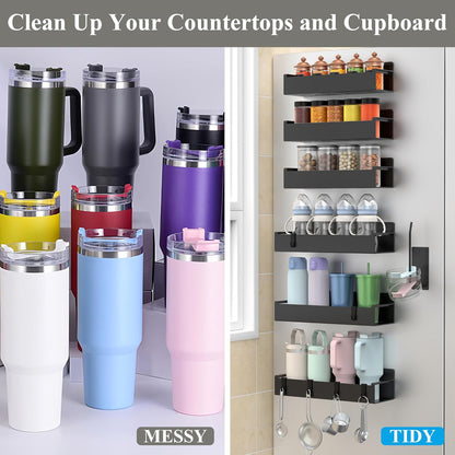 HuggieGems Magnetic Water Bottle Holder for Refrigerator, Cup Holder Organizer for Stanley and Tumbler for Kitchen, 4 Pack, Black