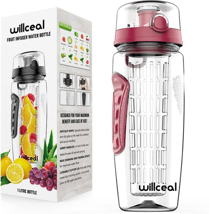 Fruit Infuser Water Bottle 32oz- Durable, Large - BPA Free Tritan, Flip Lid, Leak Proof Design - Sports, Camping