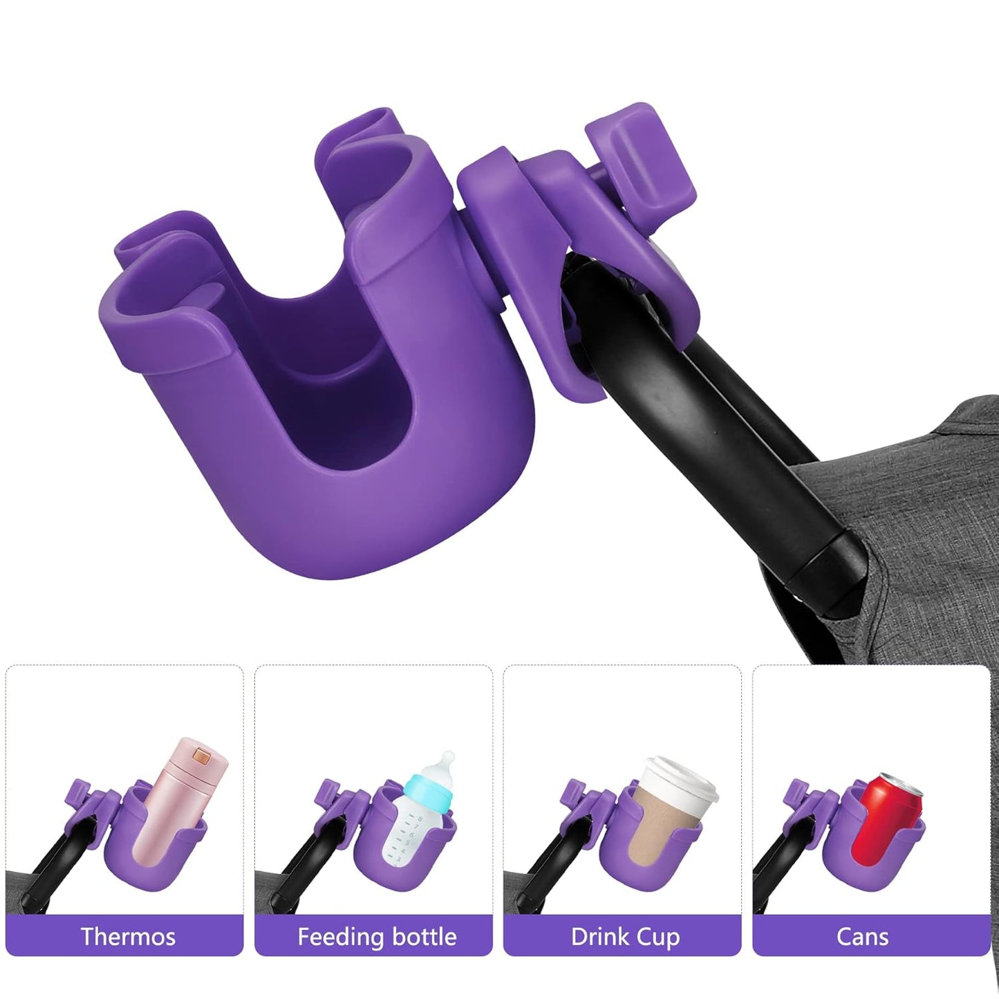 Suranew Universal Stroller Cup Holder, Adjustable Drink Holder with Phone Holder for Baby Stroller, Wheelchair, Walker, Bike, Scooter, Gifts for Family Member.