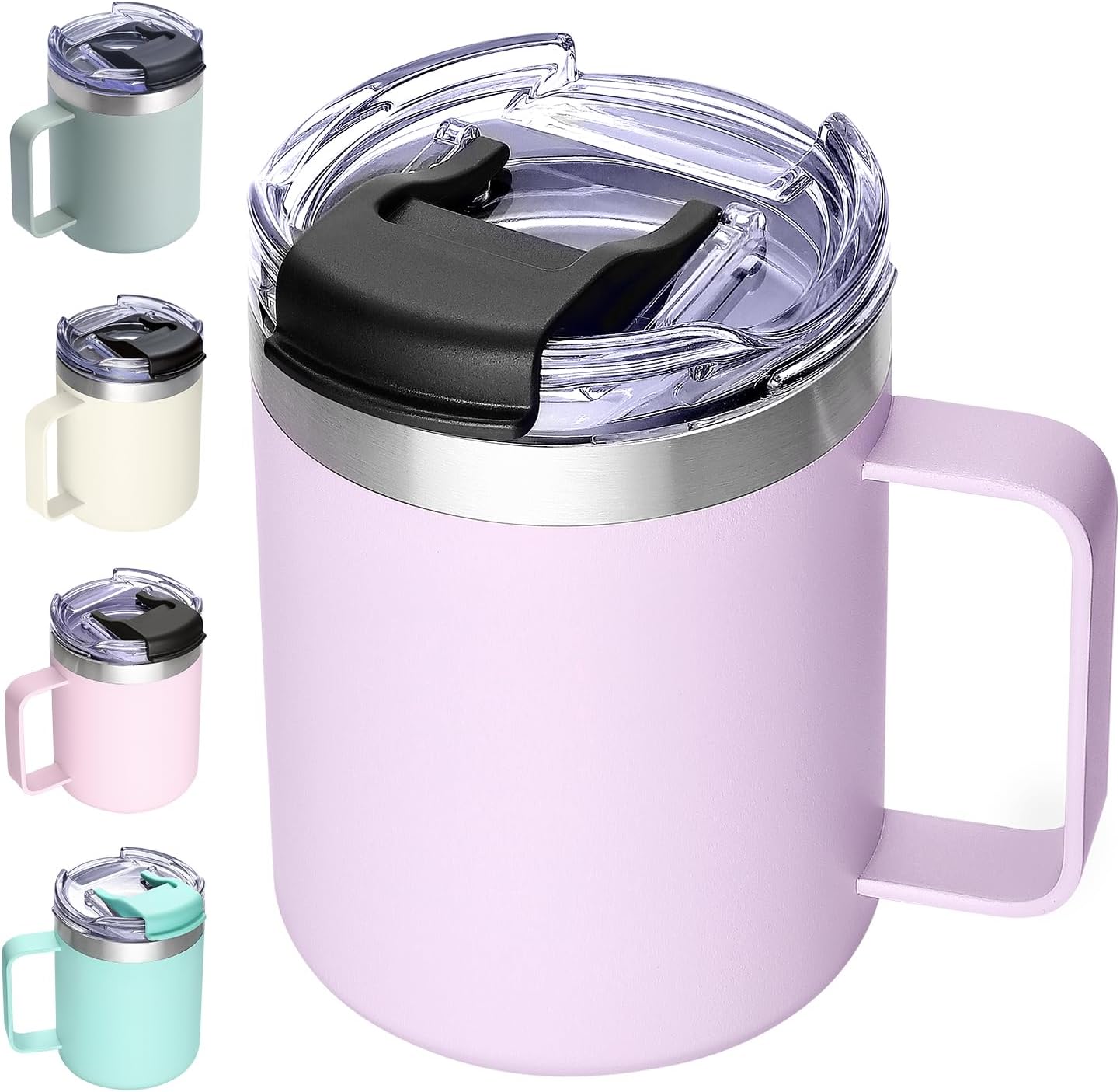 12oz Insulated Coffee Mug Cup with Handle, Stainless Steel Travel Coffee Mug with Flip Lid, Double Wall Vacuum Coffee Tumbler, Navy