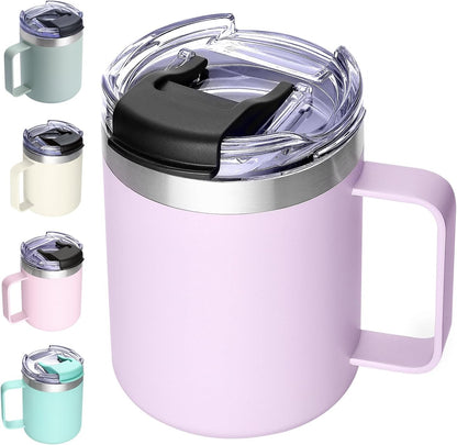 12oz Insulated Coffee Mug Cup with Handle, Stainless Steel Travel Coffee Mug with Flip Lid, Double Wall Vacuum Coffee Tumbler, Navy