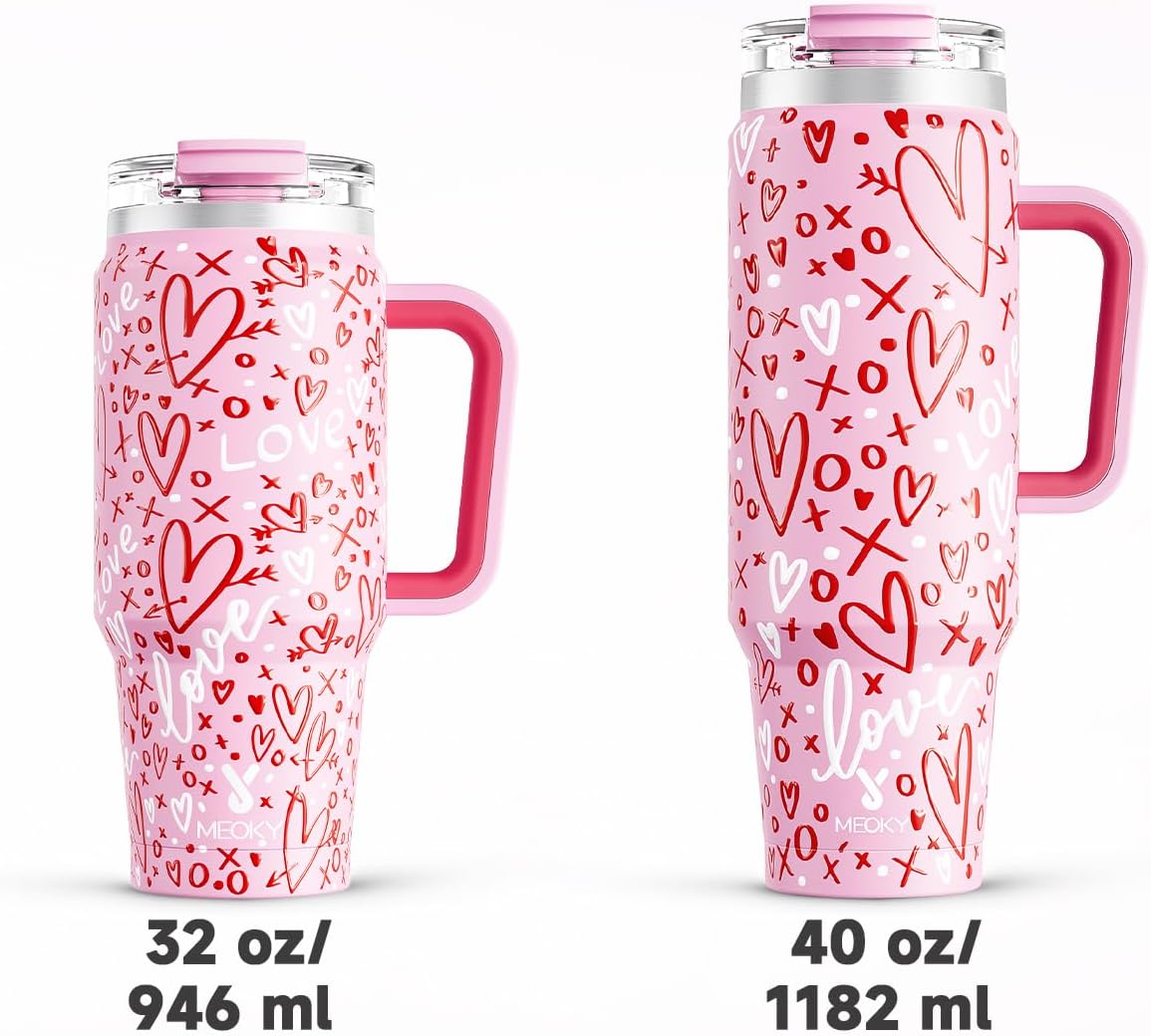 Meoky 32 oz Tumbler with Handle, Insulated Tumbler with Lid and Straw, Stainless Steel Travel Mug, Keeps Cold for 24 Hours, 100% Leak Proof, Fits in Car Cup Holder (Night)