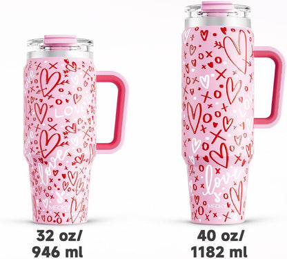 Meoky 32 oz Tumbler with Handle, Insulated Tumbler with Lid and Straw, Stainless Steel Travel Mug, Keeps Cold for 24 Hours, 100% Leak Proof, Fits in Car Cup Holder (Night)