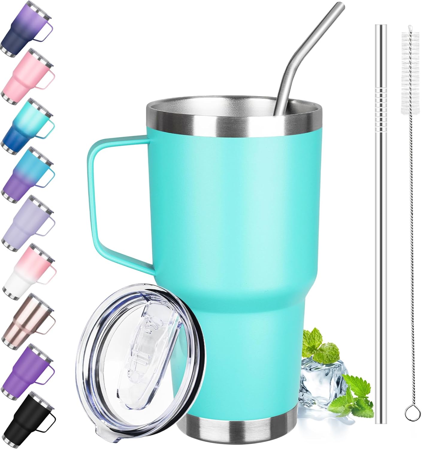 40 oz Tumbler with Handle, Insulated Tumbler with Lid and Straw, Reusable Stainless Steel Vacuum Insulated Cup, 100% Leak Proof Thermal Travel Coffee Mug Cup for Cold and Hot (Light Purple)