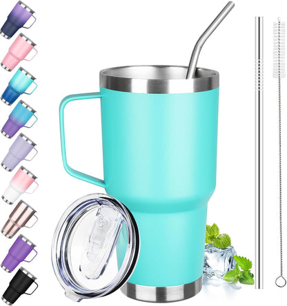 40 oz Tumbler with Handle, Insulated Tumbler with Lid and Straw, Reusable Stainless Steel Vacuum Insulated Cup, 100% Leak Proof Thermal Travel Coffee Mug Cup for Cold and Hot (Light Purple)