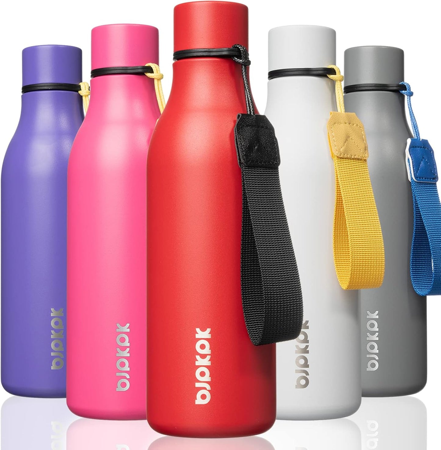 BJPKPK Insulated Water Bottles, 18 oz Stainless Steel Metal Water Bottle with Strap, BPA Free Leak Proof Jugs, Mugs, Flasks, Reusable Thermal Flasks for Sports & Travel, Black - Colors B