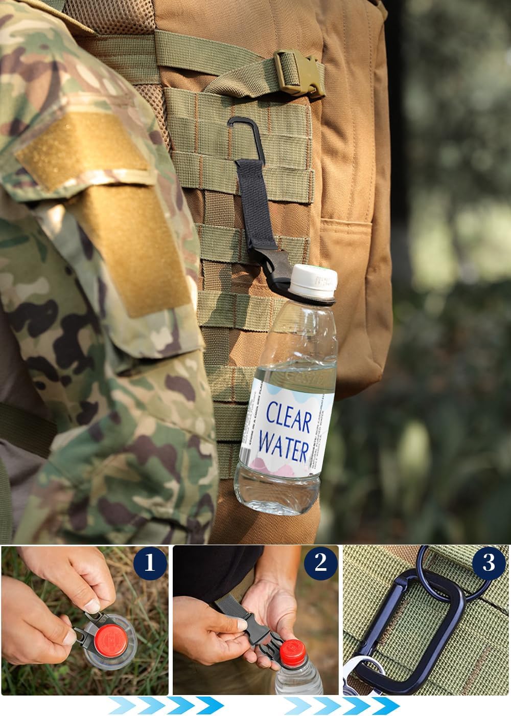 ZXZone 2PCS Bottle Buckle Clip Hanging Buckle Portable Water Bottle Ring Holder Keychain Mineral Water Bottle Clip for Backpack Belt Nylon Webbing Strap for Outdoor Tactical Camping Hiking(D,Green)