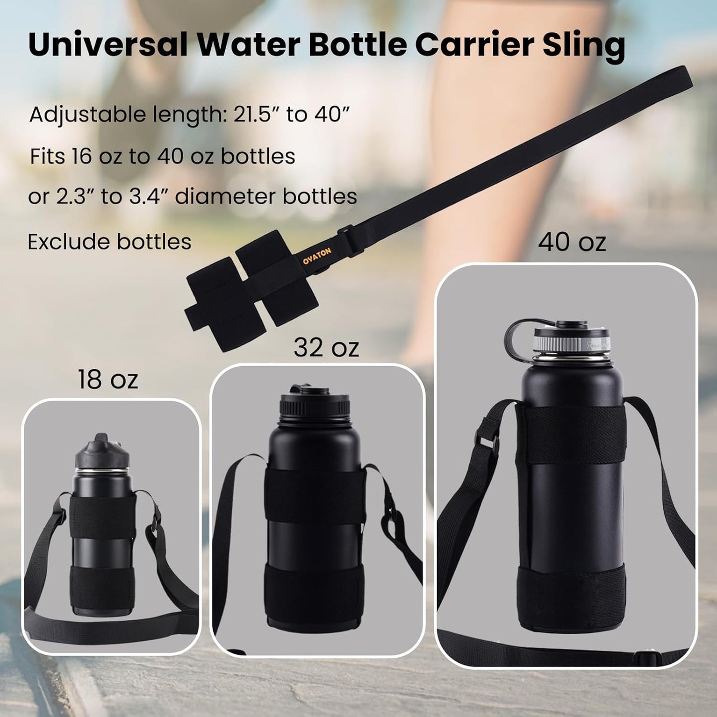 Universal Water Bottle Carrier Sling with Adjustable Shoulder Strap for Walking Short Hiking, Water Bottle Holder for 16-64 oz Wide Mouth Bottles (Exclude Water Bottle)