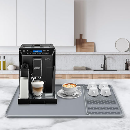 Silicone Coffee Mat, 24''x16'' Bar Mat with Detachable Dish Drying Mat - Fits Under Coffee Maker & Dish Rack