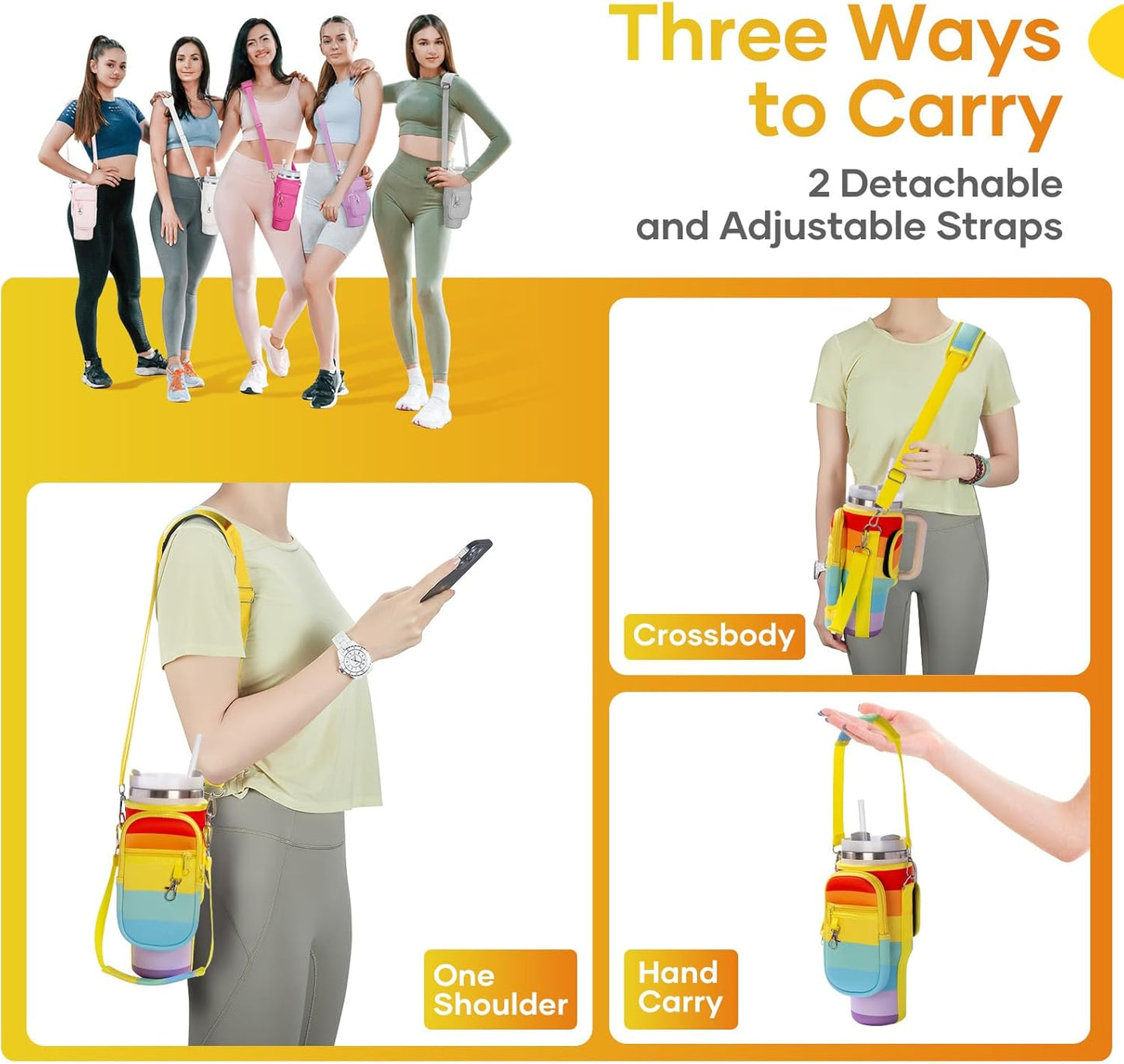 linmaya Water Bottle Carrier Bag for Stanley Cup 40/30oz with Phone Holder Pockets,Neoprene Water Bottle Cross-body Bag with Adjustable Shoulder & Hand Strap Stanley Cup Accessories