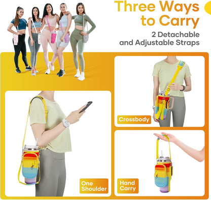 linmaya Water Bottle Carrier Bag for Stanley Cup 40/30oz with Phone Holder Pockets,Neoprene Water Bottle Cross-body Bag with Adjustable Shoulder & Hand Strap Stanley Cup Accessories