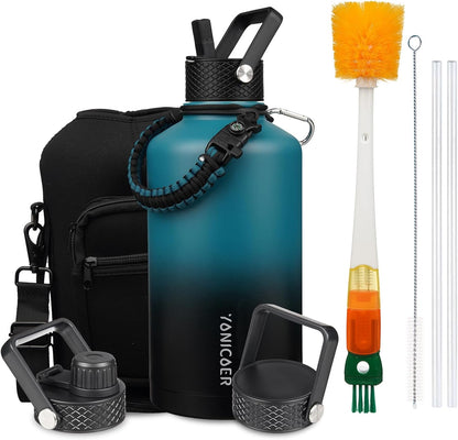 Insulated Water Bottle 40oz,Triple Wall Vacuum Stainless Steel(Dishwasher Safe),Leak Proof & Non-BPA,Flask Jug with Paracord Handle & Straw Spout Lids Sports Cherry Blossom