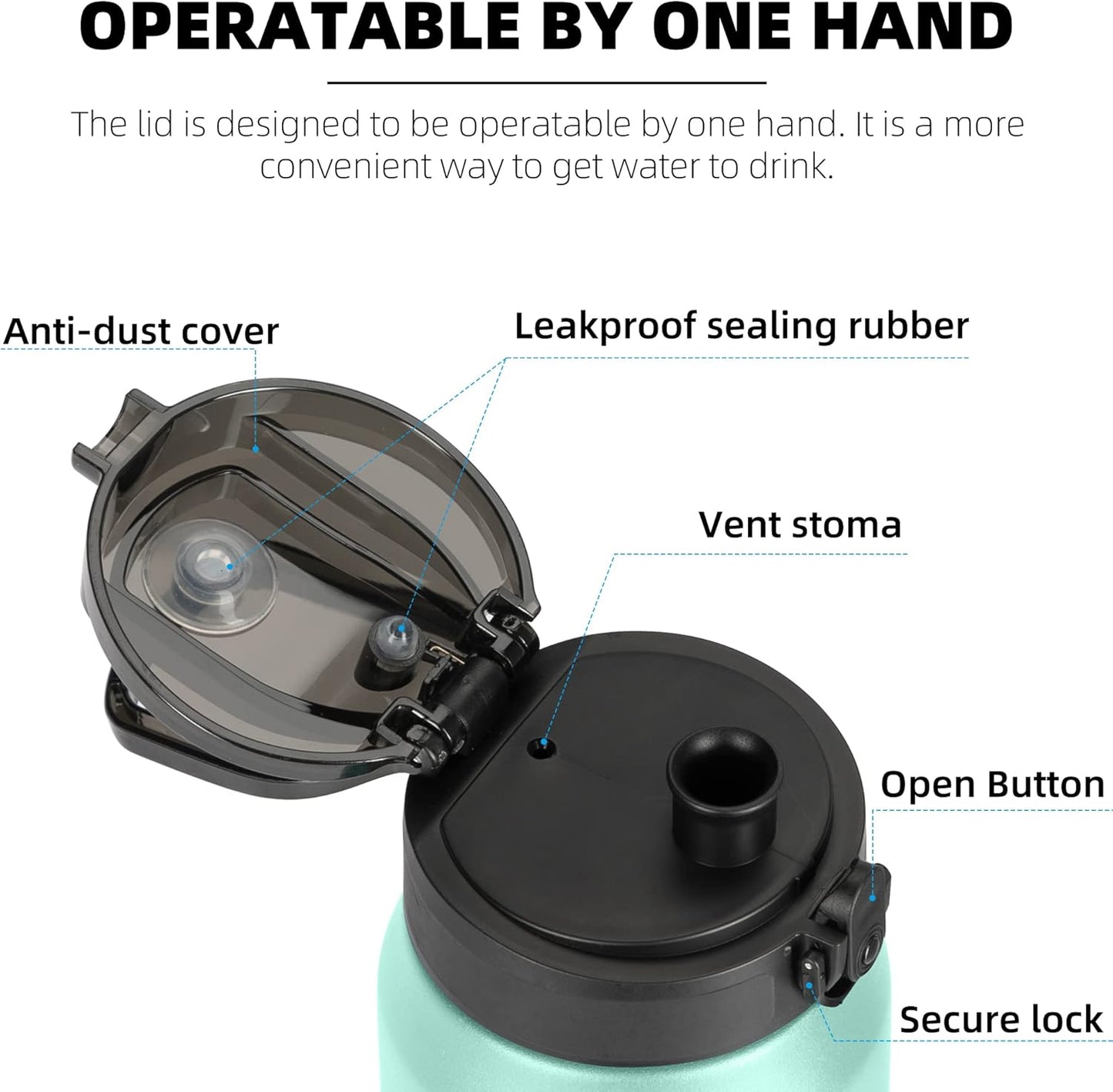 Fanhaw 20 oz Insulated Stainless Steel Water Bottle with Anti-Dust Chug Lid, Leakproof Vacuum Metal Everyday Use Bottle for Kids, Teens & Adults, Back to School Essentials (Green Blue)